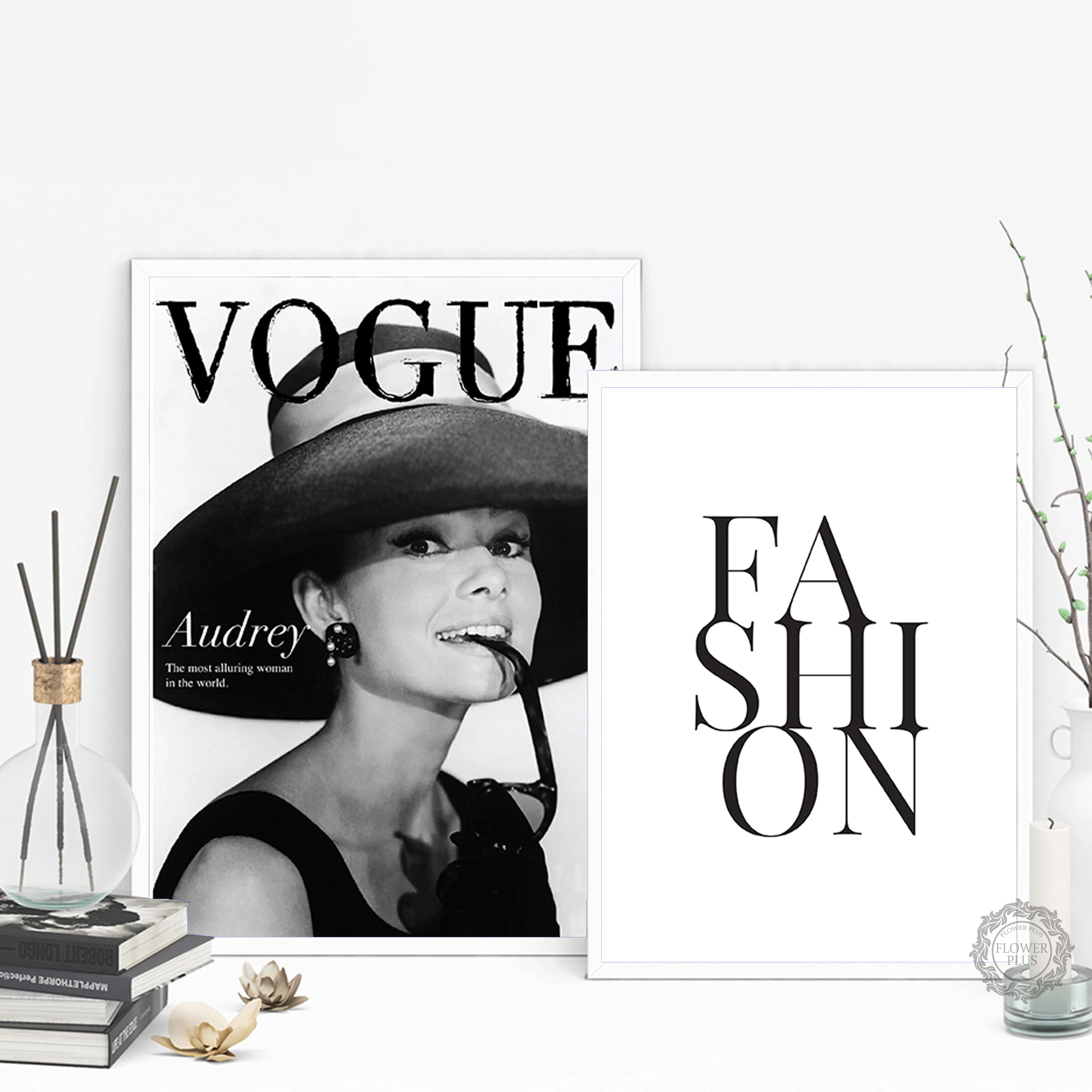 Куадрос салон Vogue Хепберн Плакаты и печать на холсте картина Черный белый Wall Art