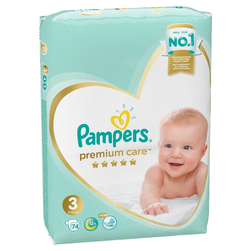 Подгузники Pampers Premium Care 6-10 кг Размер 3 74 шт.. | Мать и ребенок