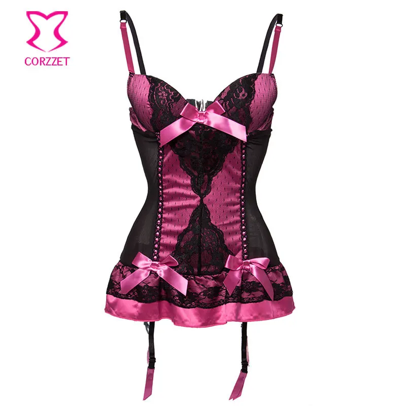 Black Floral Lace&amp Rose Red Satin Bow Push Up Baby Doll Sexy Lingerie Hot Erotic Dress Plus Size Nightwear Underwear Chemise Set |
