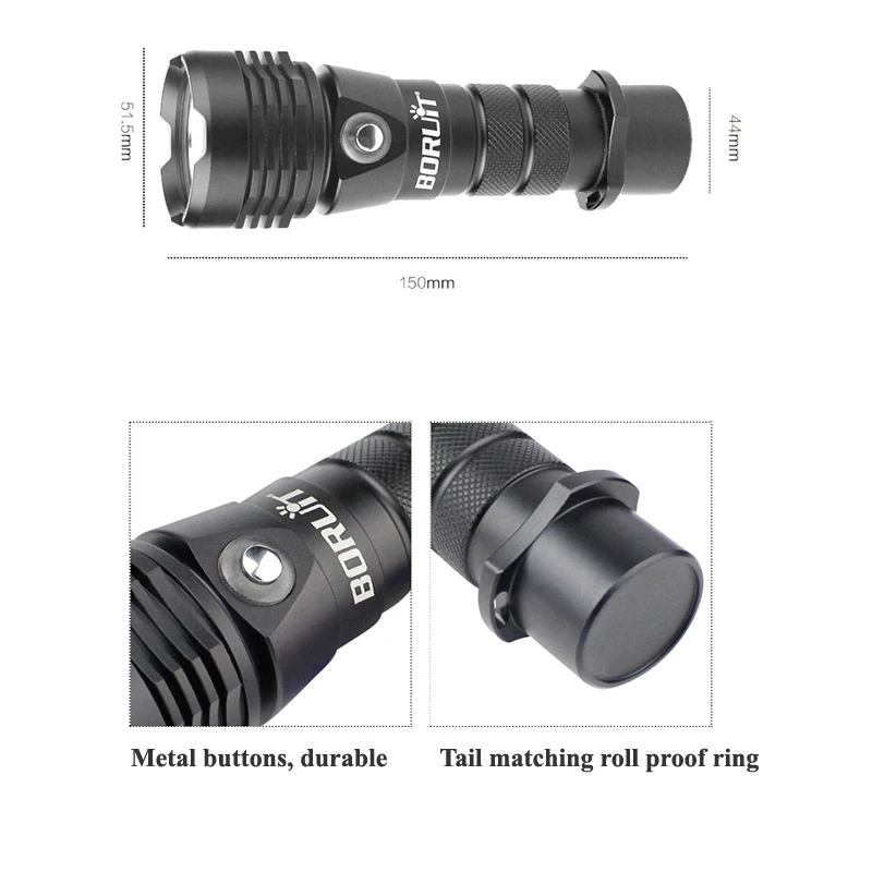 Boruit M51 светодиодный фонарик для дайвинга 1x CREE XM L2 1000 люмен 3 режима (1x1865