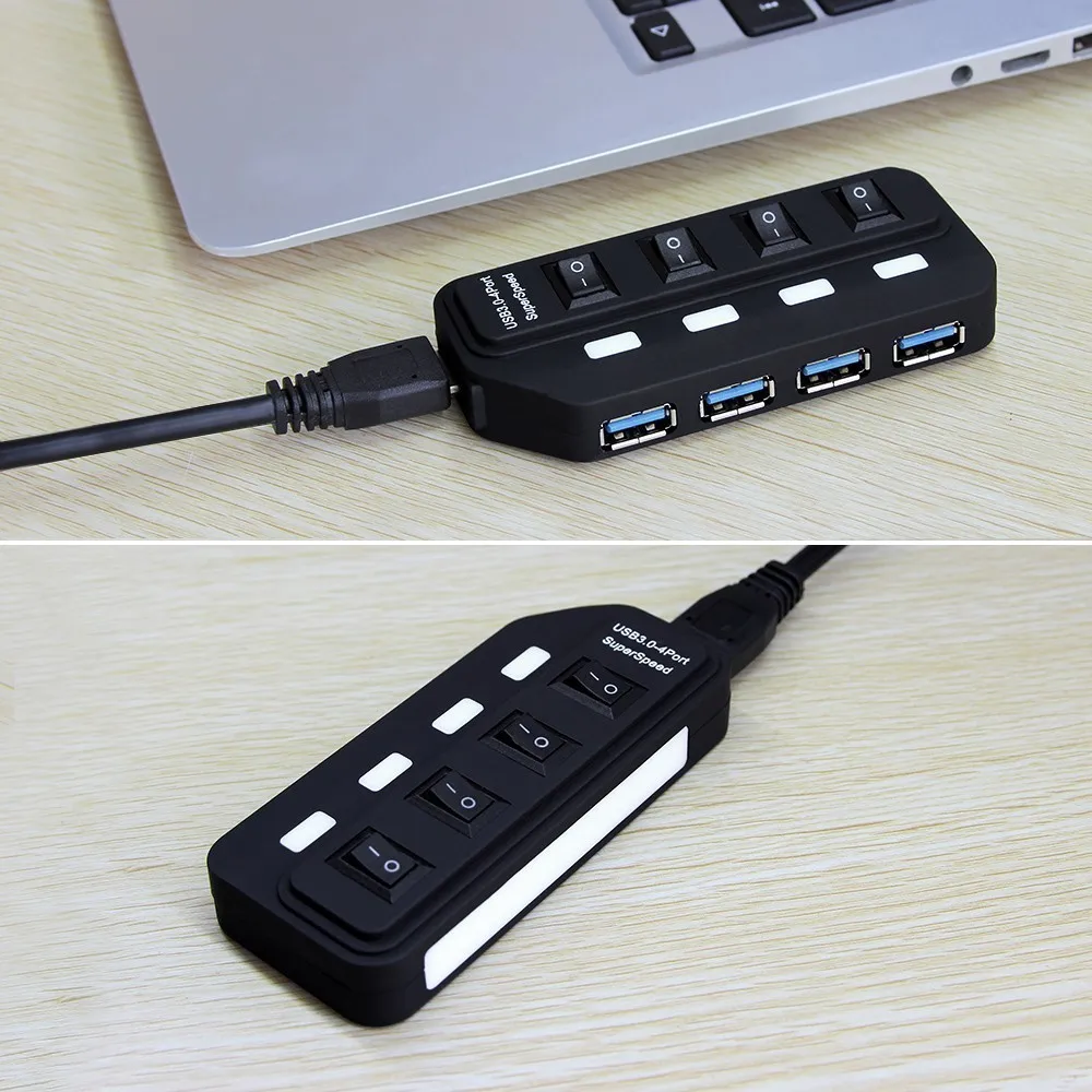 

CHYI USB 3.0 HUB To 4 Port USB3.0 With LED On/Off Switch Extra DC 5V Power Supply USB Splitter Adapter For PC Mouse Laptop