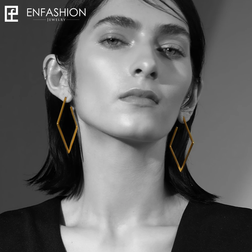 Женские серьги подвески из нержавеющей стали золотистого цвета|rhombus earring|earrings