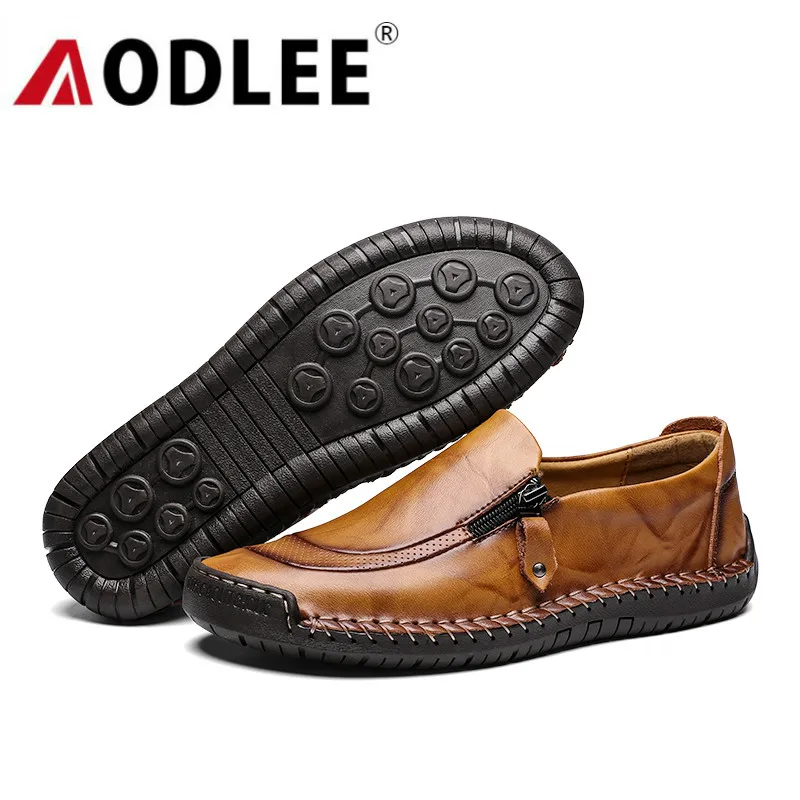 AODLEE Genuine Leather Men Shoes Plus Size 47 Fashion Mens Casual Breathable Italian Loafers Driving mocassin | Обувь