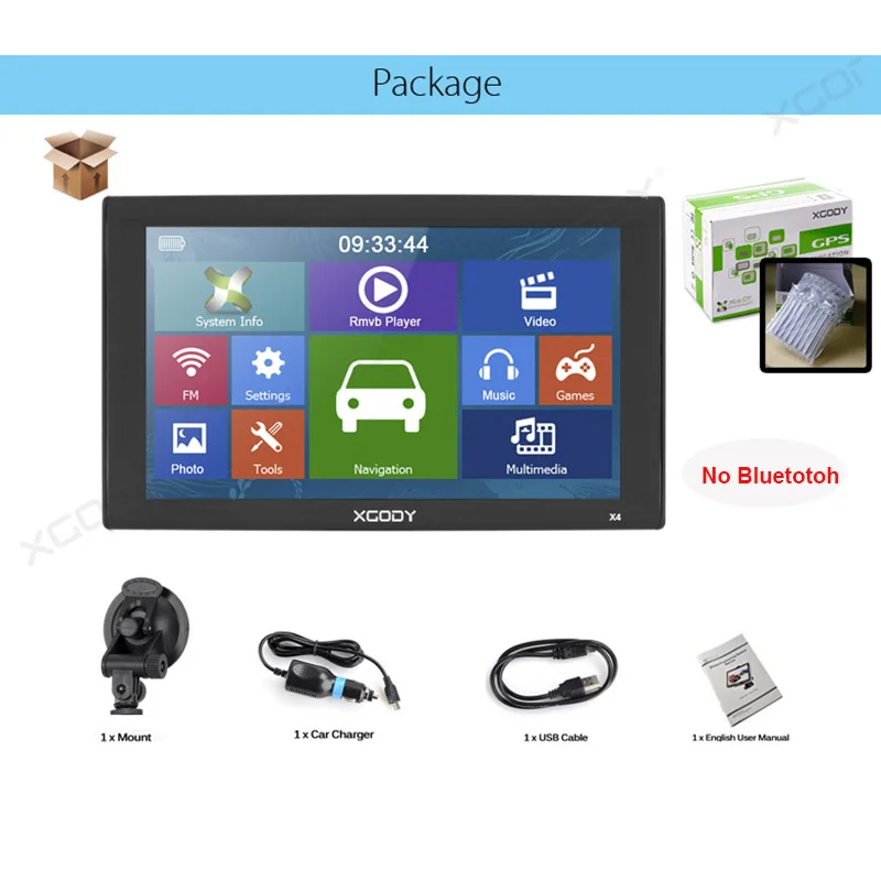 XGODY X4 9 дюймов Автомобильный gps-навигатор, Bluetooth, навигатор для грузовика, 256 Мб, 8 ГБ, gps, авто, Sat Nav, FM, камера заднего вида, Россия, Европа, карта - Размер экрана, дюймов: Only No BT GPS