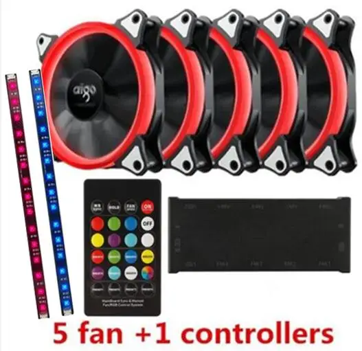 5 fans and controlle Aigo aurora r5 12 В Регулируемый цвет halo rgb Вентилятор 120 мм led Настольный ПК компьютер процессор Охлаждающий кулер бесшумный чехол контроллер вентилятора - Цвет лезвия: 5 fans and controlle