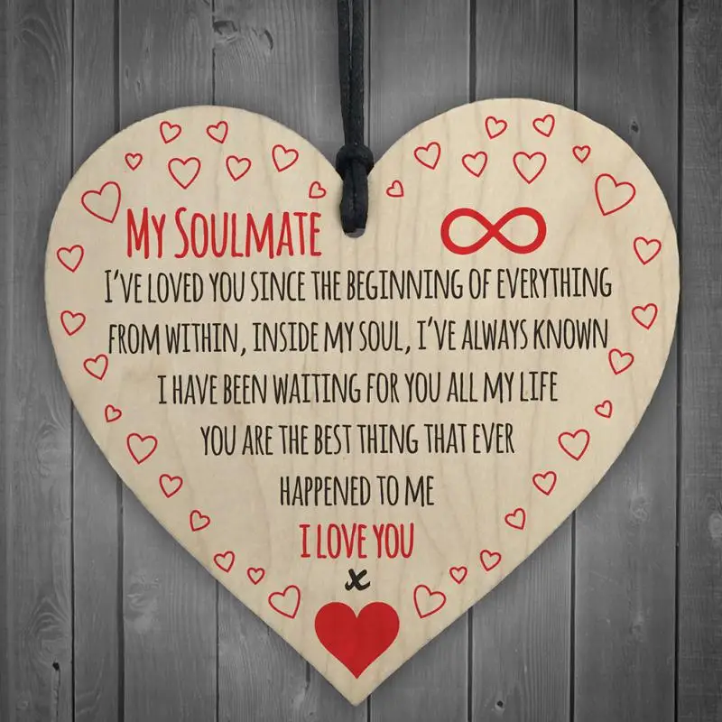 My Soulmate I Love You деревянная подвесная доска с сердцем подарок на день Святого