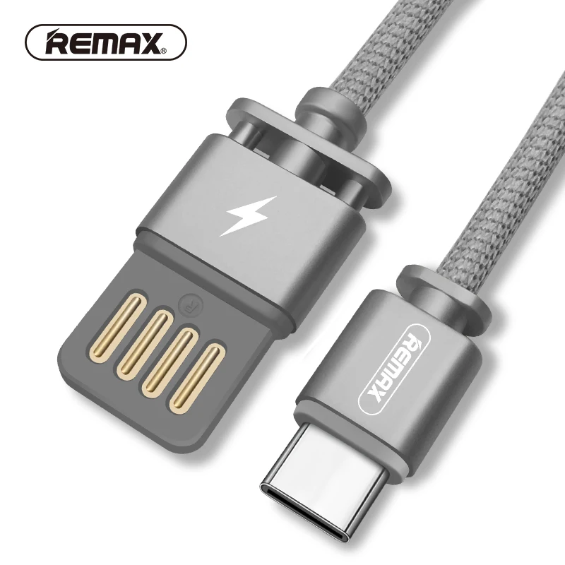 REMAX двойной стороне Тип USB c плетеный кабель для передачи данных 2.1A зарядки 1 м C