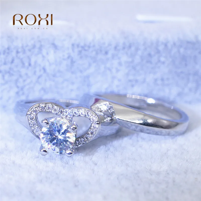 Белый камень яркий кристалл сердце CZ кольцо набор Bague для женщин кубический