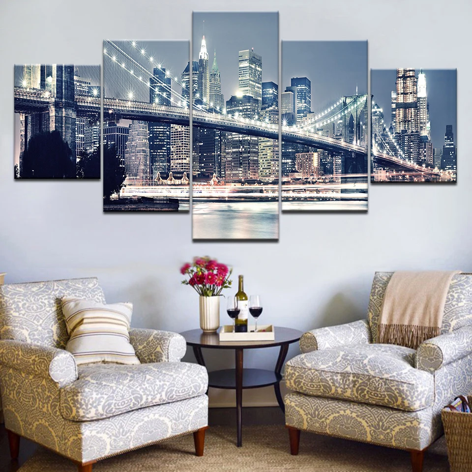 Холст Картины модульная Wall Art Рамки Современный домашний декор 5 шт. New York здания