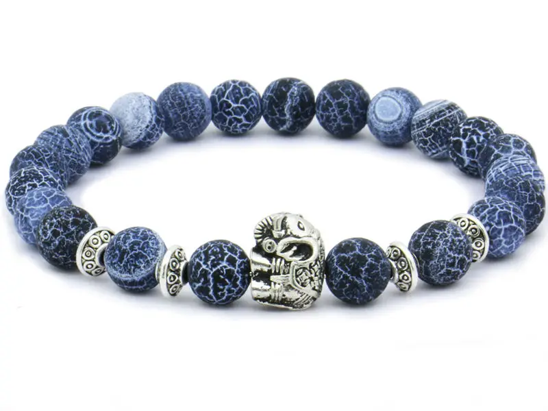 Браслеты с бусинами из натурального камня для мужчин Lucky Lion Leopard Owl черный Лава