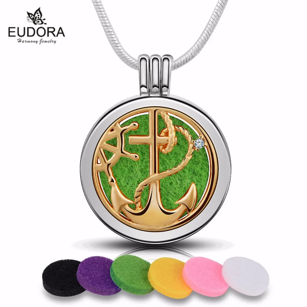 Crystal Anchor Fashion Charm Stainless Steel Aromatherapy Necklace With Mix Felt Pads and A Matching Chain | Украшения и