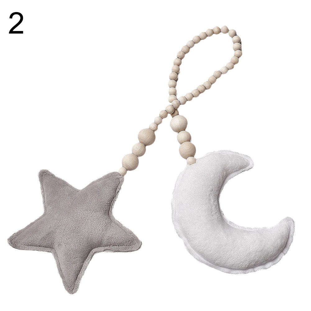 White Moon Grey Star Плюшевая подушка со звездой и луной, с бусинами и веревкой, для детской комнаты, декор детской кроватки, реквизит для фотосессии, детская кровать, коляска, подвесные кроватки - Цвет: White Moon Grey Star