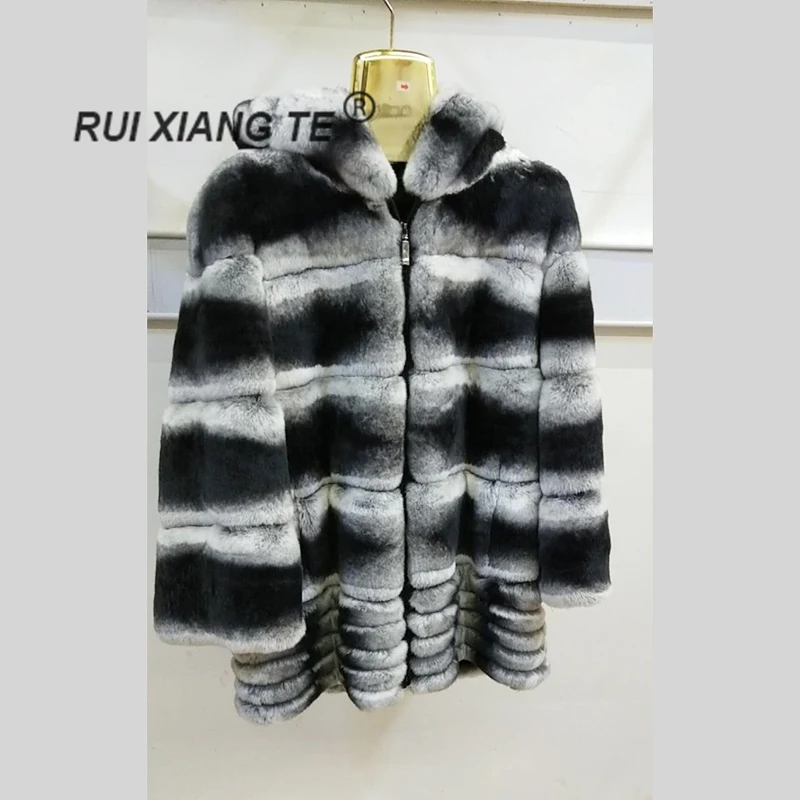 Женская Шуба с капюшоном ruixiangte Роскошная из меха кролика Рекс меховая Шиншилла