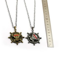 new one piece necklace luffy straw skull rotatable sliver color link chain pendant necklaces for men women colar jewelry gift