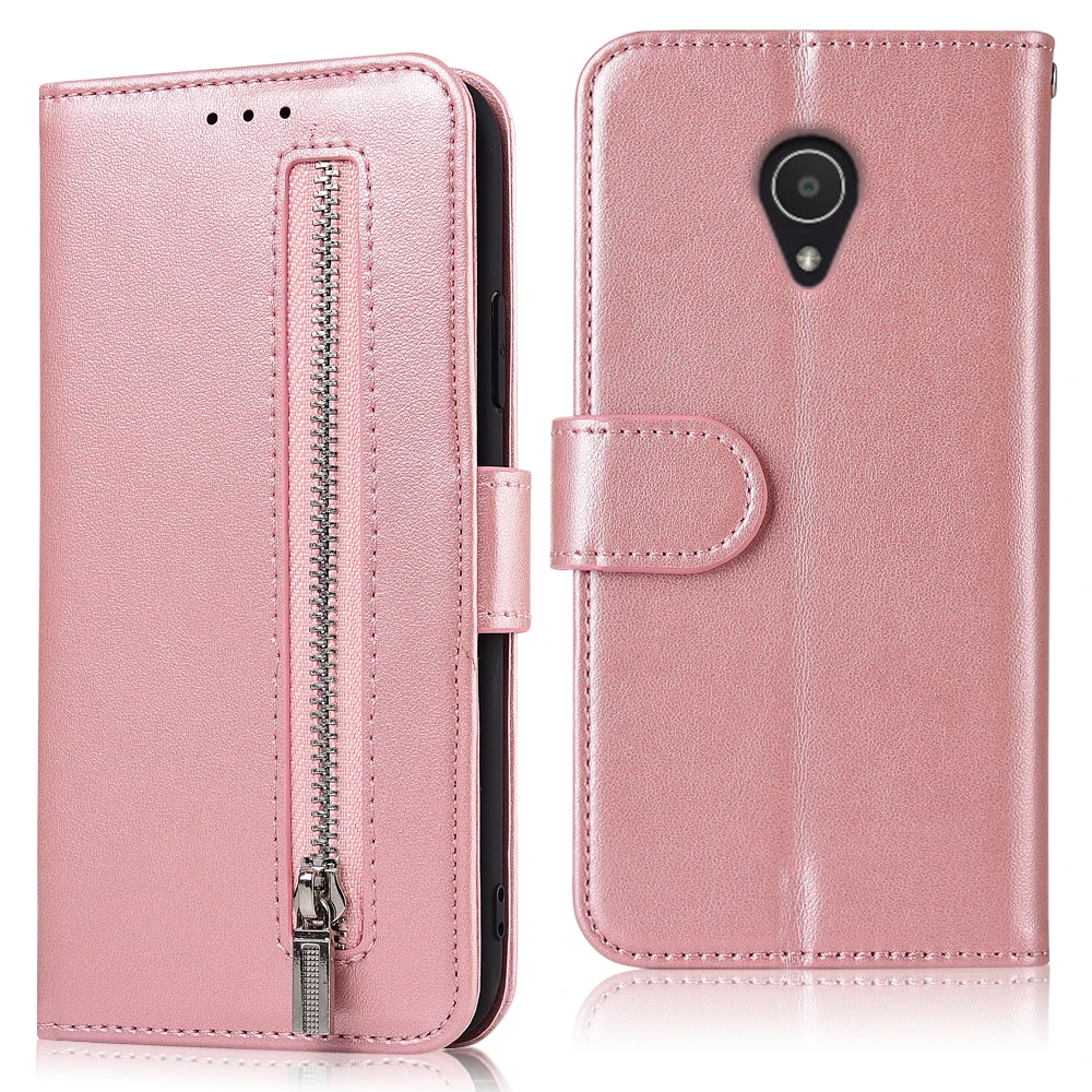 61Zipper-Pink Для Alcatel 1X 5059D 5,34 ''Fundas на молнии Флип Бумажник кожаный чехол Мягкий ТПУ чехол для Alcatel 1X2018 5059D чехол - Цвет: 61Zipper-Pink