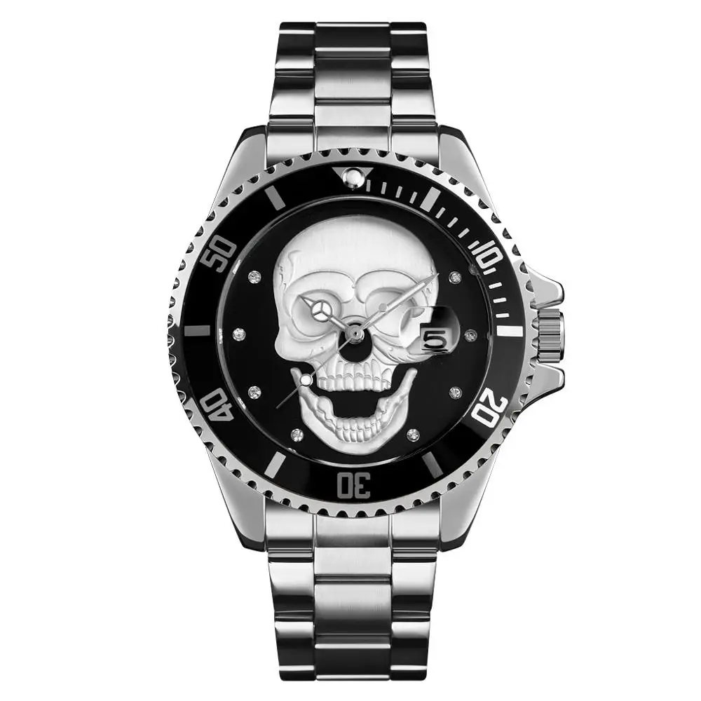 Silver black Кварцевые мужские часы SKMEI Брендовые мужские наручные часы Роскошные из нержавеющей стали с календарем дисплей мужские s браслет 30 м водонепроницаемые часы Foe мужские - Цвет: Silver black
