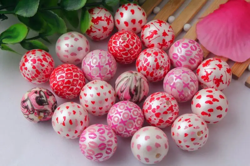 Смешанные красочные круглые акриловые бусины 20 мм 100 шт./лот для Дня Святого