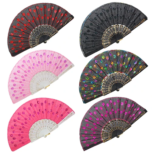 Расшитый блестками ручной кружевной цветочек складной веер для танцев свадьбы