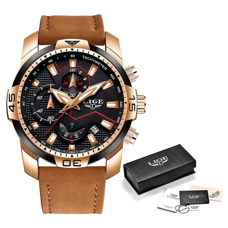 

2019 Men Watch LIGE Brand Fashion Sports Quartz Watches Mens Leather Waterproof Chronograph Clock Business Relogio Masculino+Box