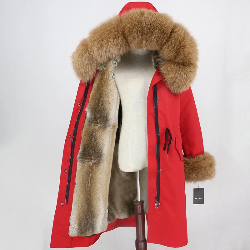 red camel OFTBUY X-long Parka водонепроницаемое пальто натуральный мех зимняя куртка женская натуральный Лисий мех воротник капюшон манжеты подкладка из натурального кроличьего меха Повседневная - Цвет: red camel
