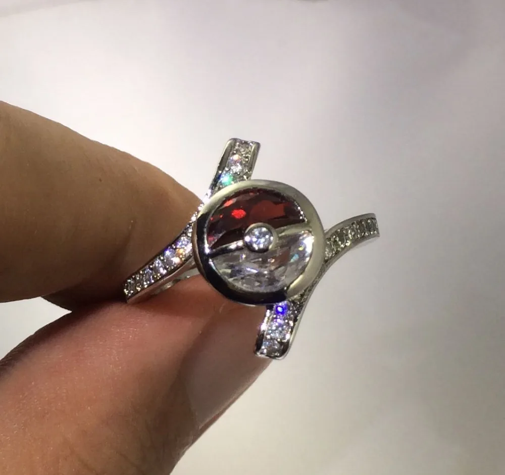 Pokemon Pikachu, Pokemon, Pokemon Ball, Bling, циркон, камень, серебро, милые кольца для женщин, для свадьбы, помолвки, модные ювелирные изделия с героями мультфильмов, новинка