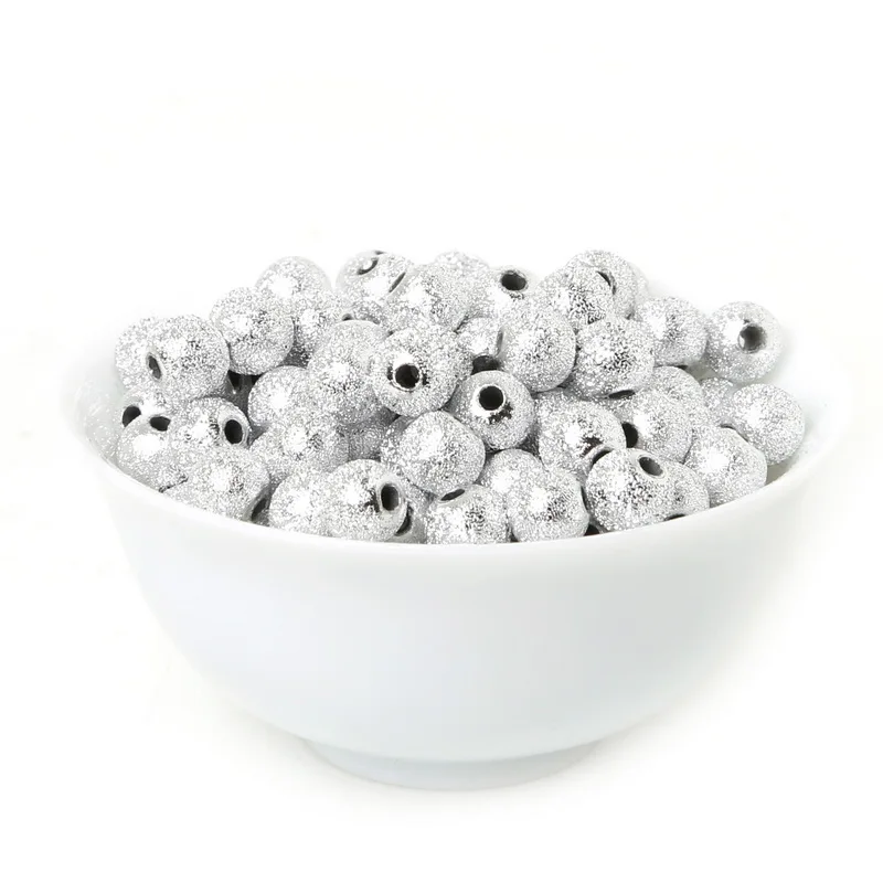 Бесплатная доставка акриловые Круглые Бусины Серебряного цвета с отверстием для