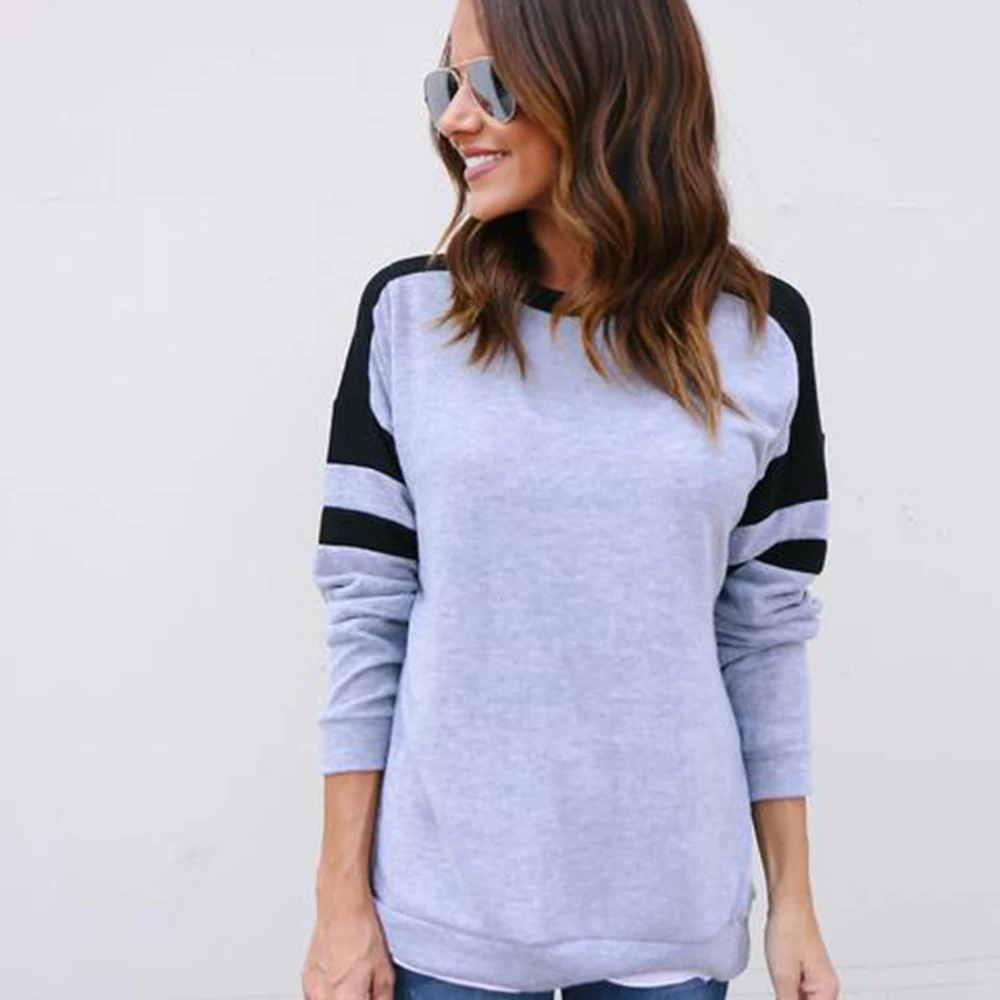 

Jelics street way stripe patchwork women casual sweatshirt round neck long sleeve loose hoodies sweatshirt female tops