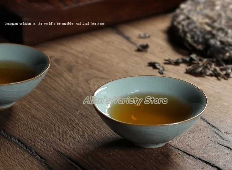 2 шт. 65 мл фарфоровая чашка Китайский Longquan Celadon чайные чашки чаша Китай Celadon Crackle чайная чашка чашки Золотая Рыба чайный набор наборы