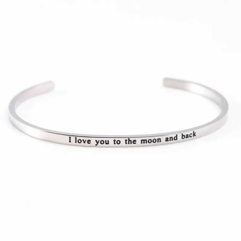 I love you to the mo Новинка 3,2 мм барный браслет из нержавеющей стали с гравировкой HAKUNA MATATA вдохновляющая Цитата ручная печать браслет с мантрой для женщин - Окраска металла: I love you to the mo