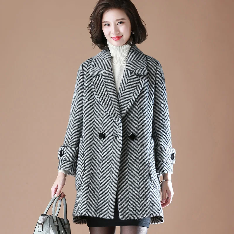 High quality Wool coat women 2019 winter fashion Double-breasted wool long sleeve Female Long Jackets Elegant Blend | Женская одежда
