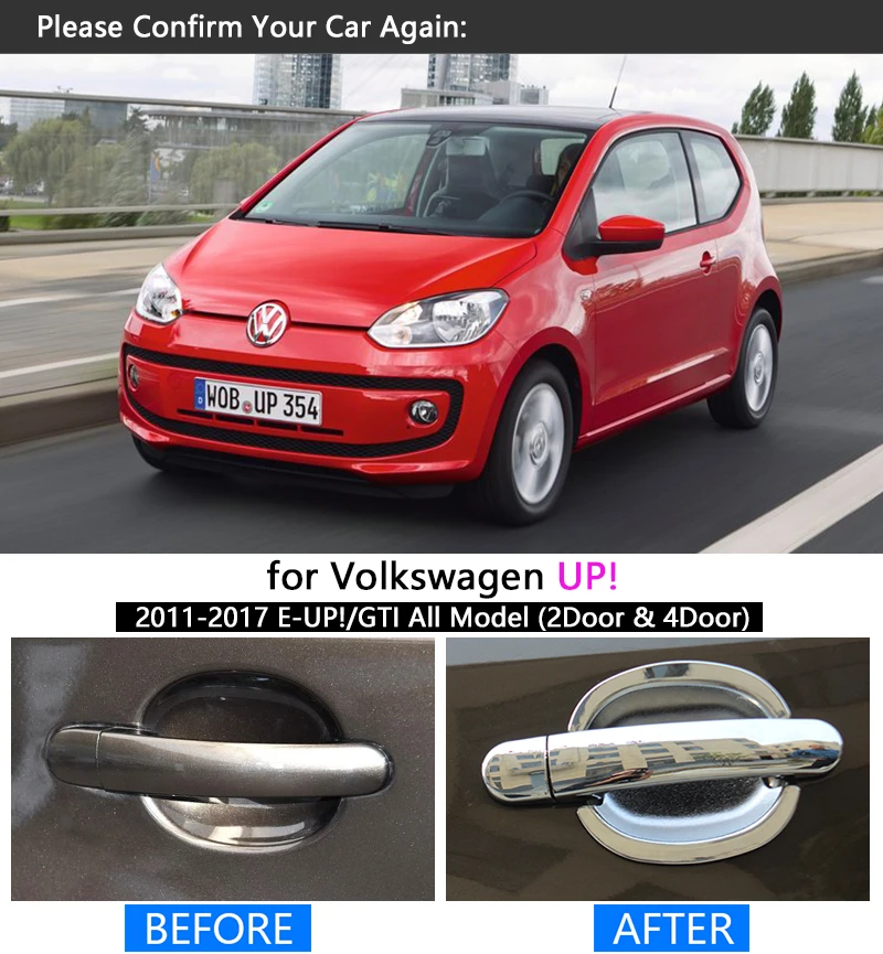 Для VW Up! Хромированная накладка на ручку Volkswagen e Стикеры для автомобильных
