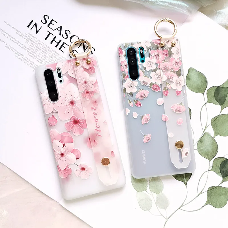 Для huawei P30/pro Peach blossom чехол на запястье полупрозрачный держатель цветы тиснение
