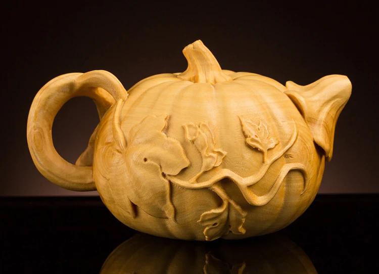 Delicate Lovely Chinese Traditional Handicrafts Boxwood Pumpkin Teapot