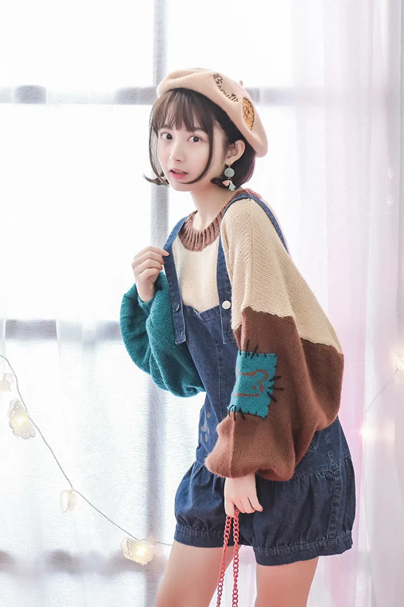 Оригинальный дизайн Осенние Пуловеры с рукавами в форме фонаря стиле девушки