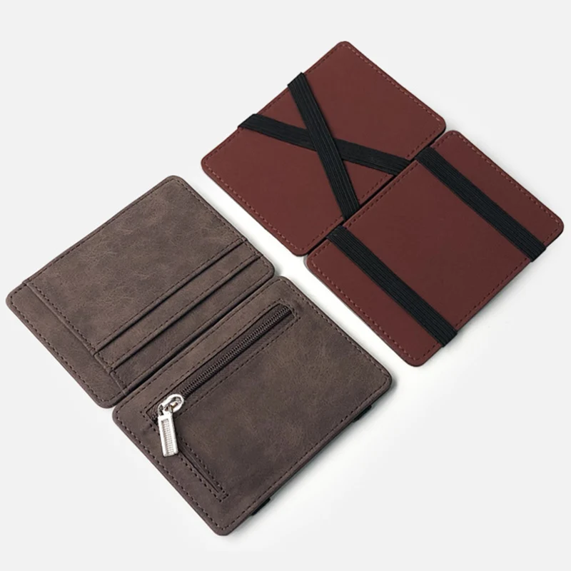 Мужской кошелек малого размера с волшебным ремешком однотонный для карт монет