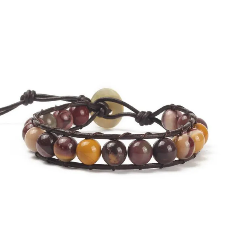 Богемные хиппи браслеты в стиле бохо винтажный кожаный и натуральный камень 1