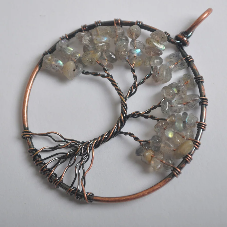 Природное Счастливое дерево жизни ручной работы Лабрадорит бронза медная