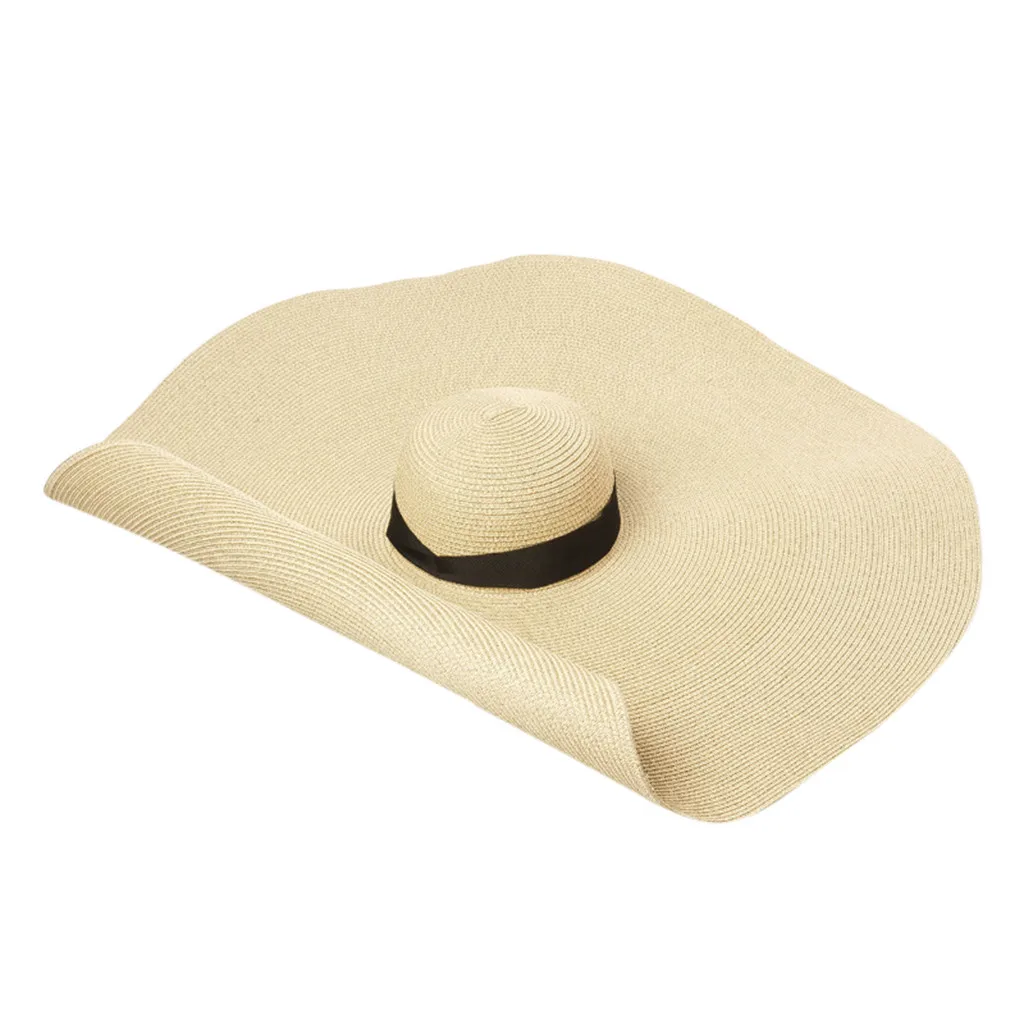 Beige Модная большая пляжная шляпа от солнца с защитой от ультрафиолета, складная соломенная Кепка, летняя соломенная Кепка, Пляжная большая шляпа, повседневные Летние кепки - Цвет: Beige