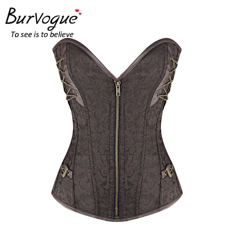 Корсет Burvogue со стальными косточками и молнией готический корсет корсеты Overbust топ