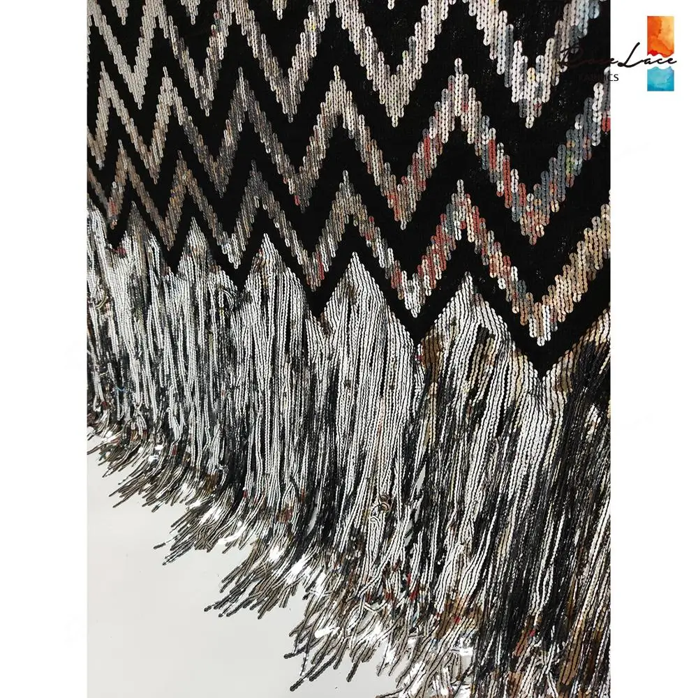 Кружевная эластичная ткань с кисточками и блестками в африканском стиле