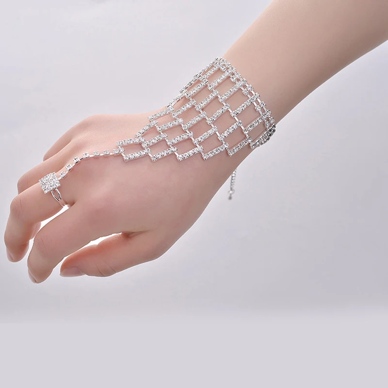 Crystal Slave Bracelets for Women Girls Hand Harness Finger Bracelet Bangles Link Chain Engagement Wedding Party Jewelry Gifts image 5