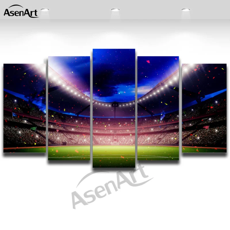 5 Panel Football Playground Canvas Print Wall Art Picture for Living Room Bedroom Soccer Home Decoration Framed Ready to Hang | Дом и сад