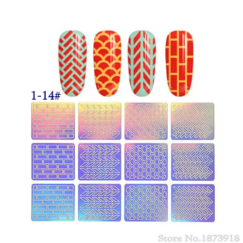 14 12 насадок/листов DIY наклейки для украшения ногтей 24 вида выбор шаблонов виниловые ногти искусство маникюра трафарет шаблон наклейки - Цвет: 14