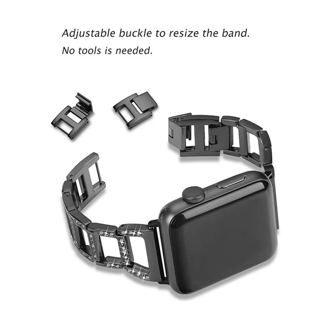 Женские часы со стразами ремешок для наручных часов Apple Watch, версии браслет Series 5 4 3 2 диапазона Для женщин Мода ремень Металлические звеньевые 40/44 мм, 38 мм/42 мм аксессуары