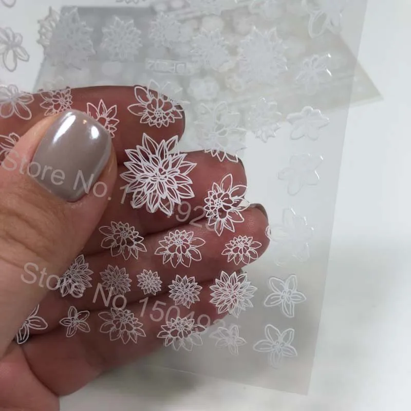 3D белая кружевная наклейка с цветком для ногтей украшение маникюр передачи