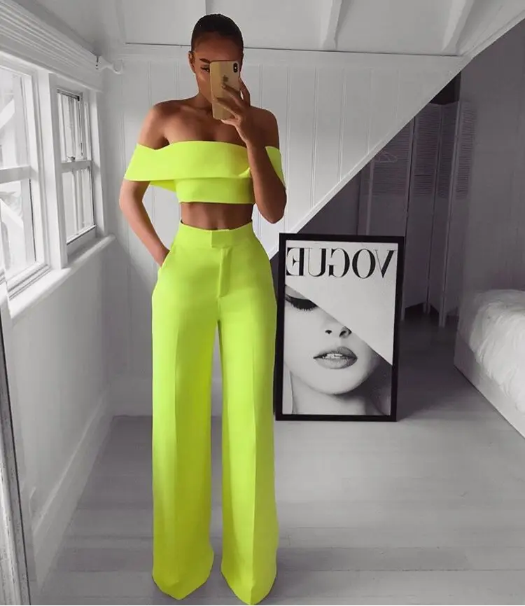 Высококачественный зеленый комплект из 2 предметов с открытыми плечами модный