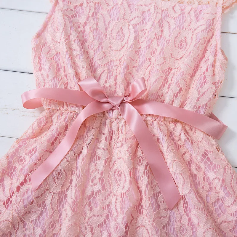 European and American Hot Sell Children Dresses Big Teenage Girls Lace Princess Bridesmaid Dress with Bow Ivory Pink 4-12years | Детская