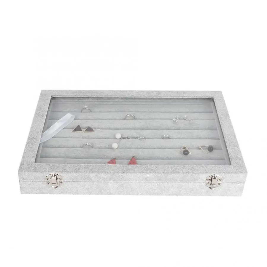 High Quality Jewelry Storage Box Necklace Earrings Bracelet Display Tray Holder Organizer with Transparent glass cover Gift i