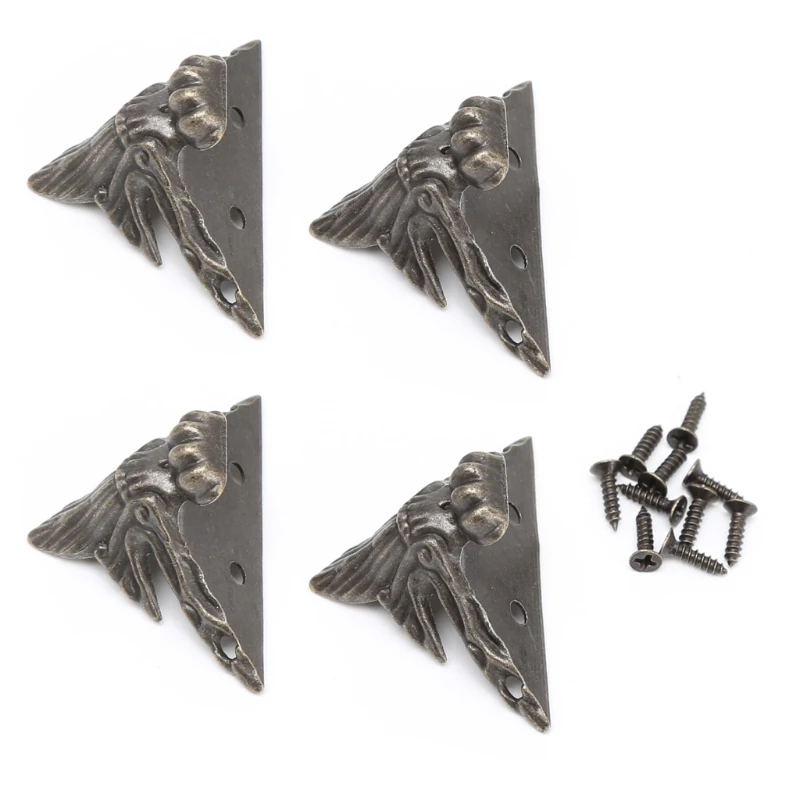 

4 шт., Античная бронзовая декоративная шкатулка для драгоценностей, Деревянный чехол, защита для ног