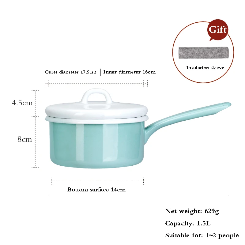 16cm 1.5L/3.4L/5.4L эмалированный суповый горшок фарфоровая молочная кастрюля с крышкой посуда с деревянными ручками кухонные инструменты газовая, индукционная плита - Color: 16cm
